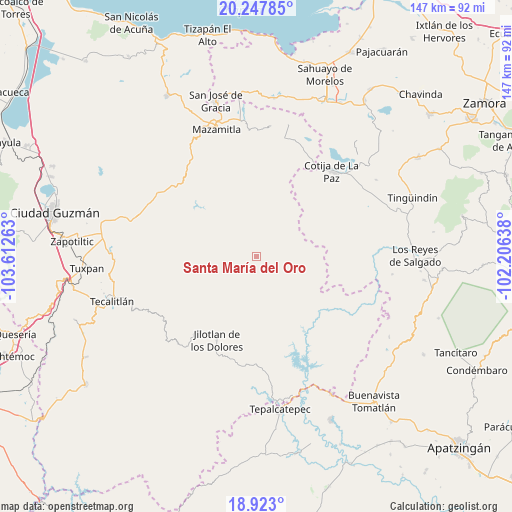 Santa María del Oro on map