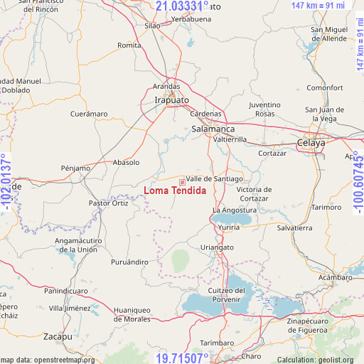 Loma Tendida on map