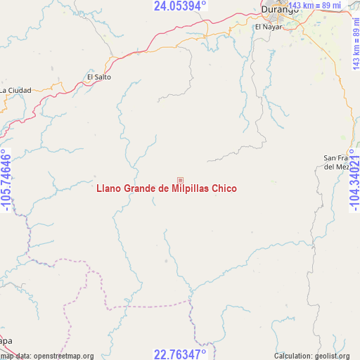 Llano Grande de Milpillas Chico on map