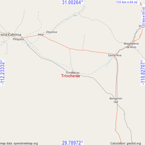 Trincheras on map