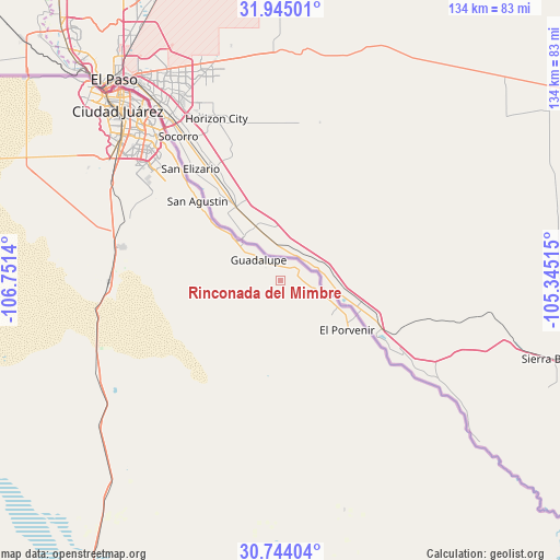 Rinconada del Mimbre on map