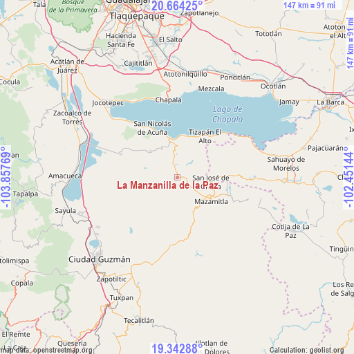 La Manzanilla de la Paz on map