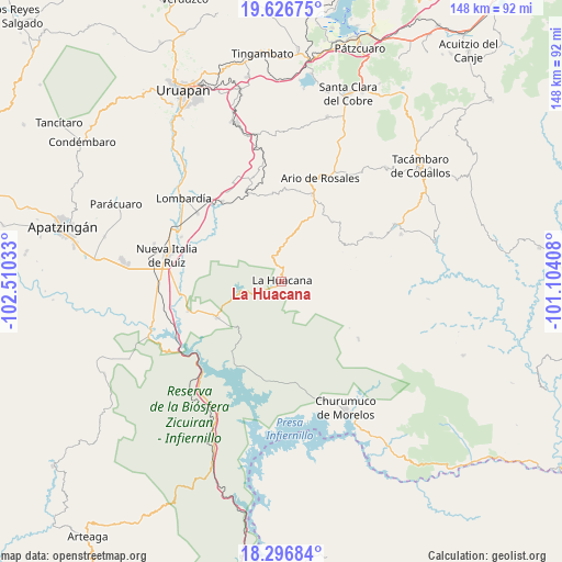 La Huacana on map