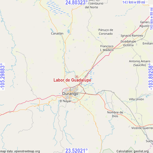 Labor de Guadalupe on map