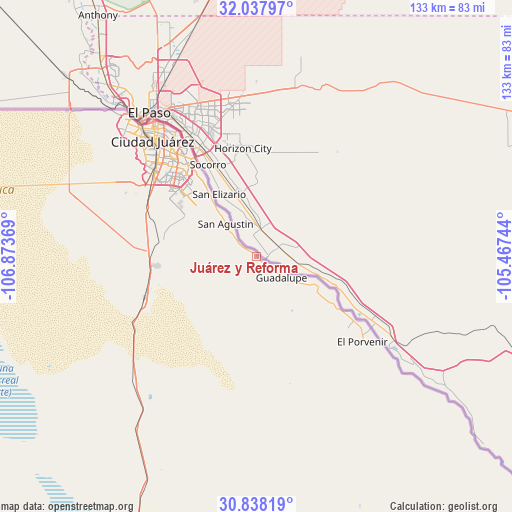 Juárez y Reforma on map