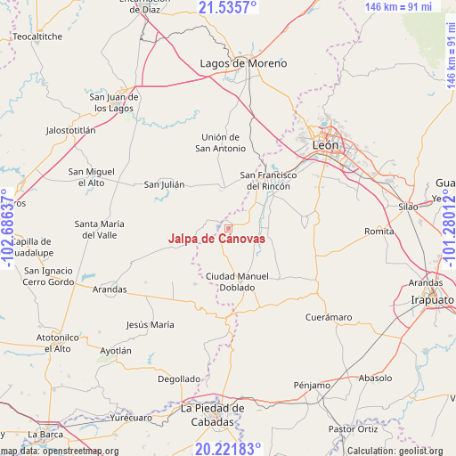 Jalpa de Cánovas on map