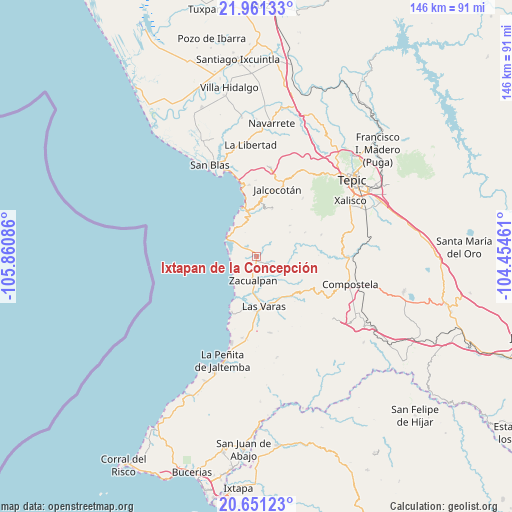 Ixtapan de la Concepción on map