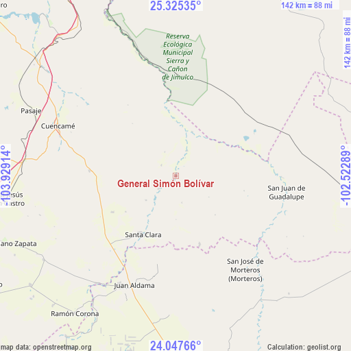 General Simón Bolívar on map