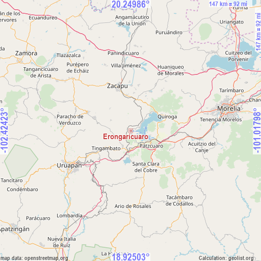 Erongarícuaro on map