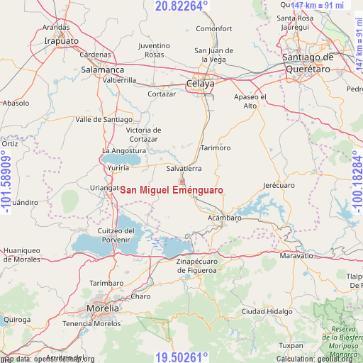 San Miguel Eménguaro on map