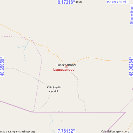 Laascaanood on map