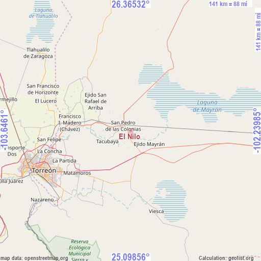 El Nilo on map