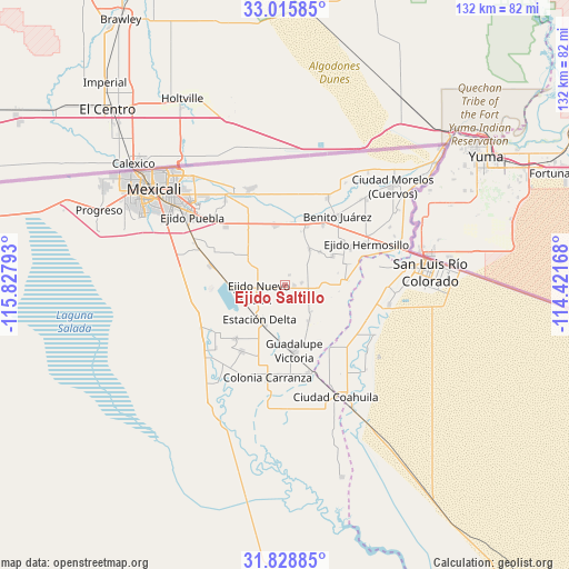 Ejido Saltillo on map