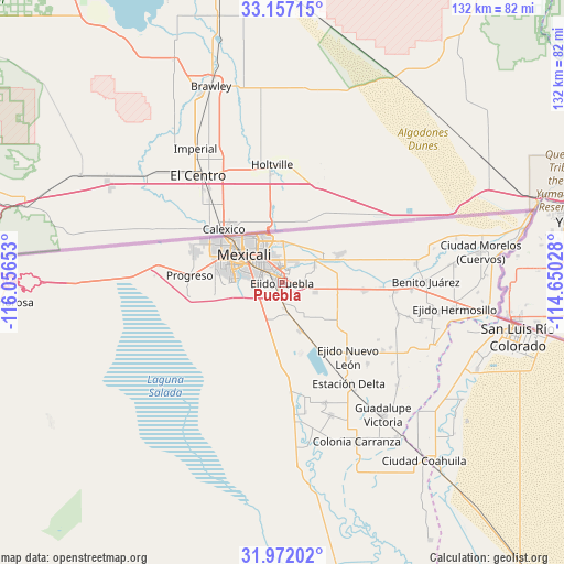 Puebla on map