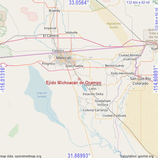 Ejido Michoacán de Ocampo on map
