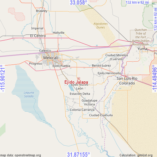 Ejido Jalapa on map