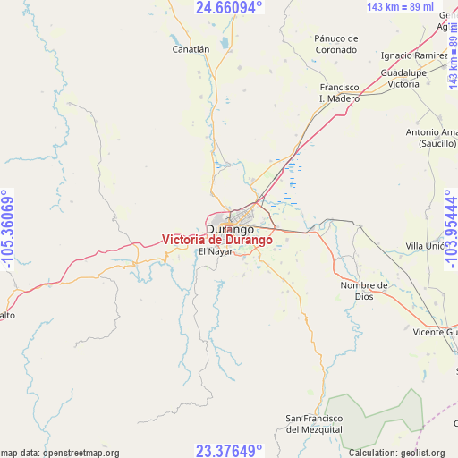 Victoria de Durango on map