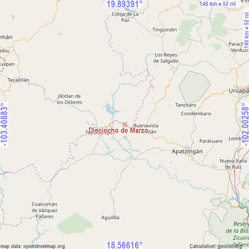 Dieciocho de Marzo on map