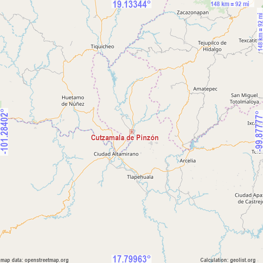 Cutzamala de Pinzón on map
