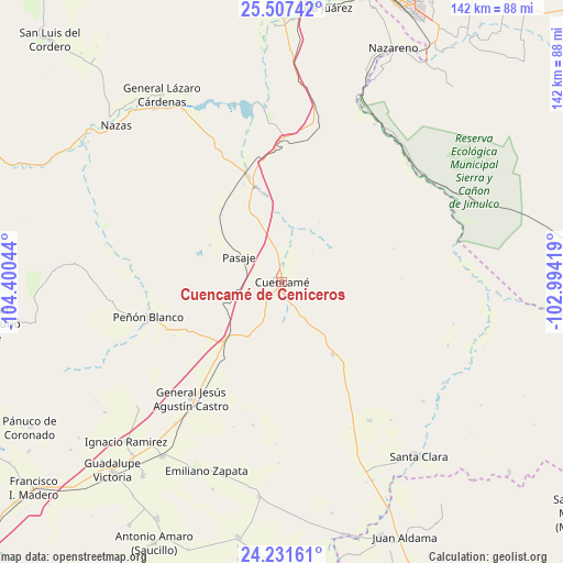 Cuencamé de Ceniceros on map
