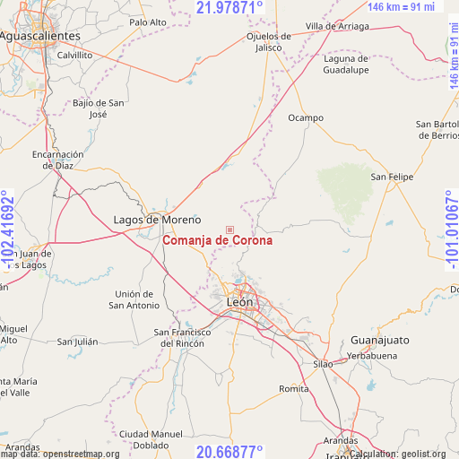Comanja de Corona on map