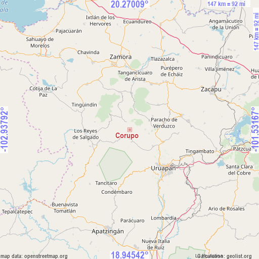 Corupo on map