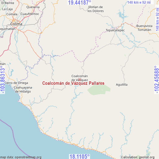 Coalcomán de Vázquez Pallares on map