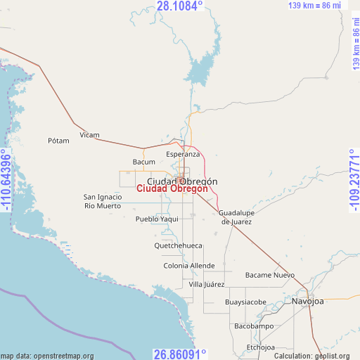 Ciudad Obregón on map