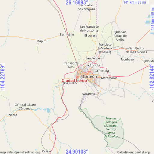 Ciudad Lerdo on map