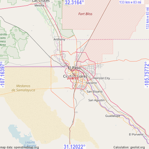 Juárez on map