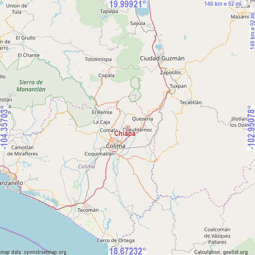 Chiapa on map