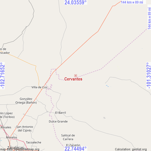 Cervantes on map