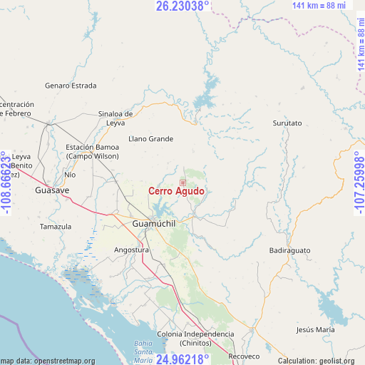 Cerro Agudo on map