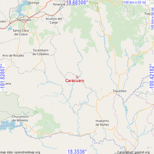 Carácuaro on map
