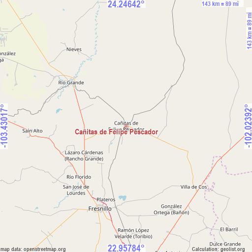 Cañitas de Felipe Pescador on map