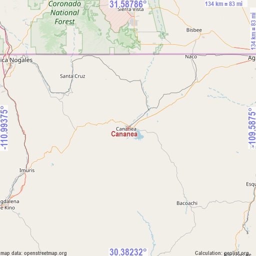 Cananea on map