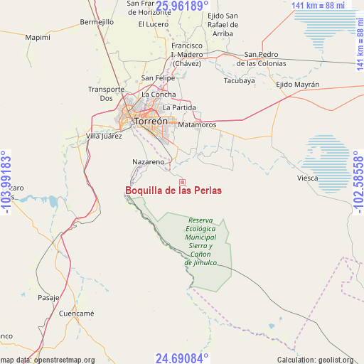 Boquilla de las Perlas on map