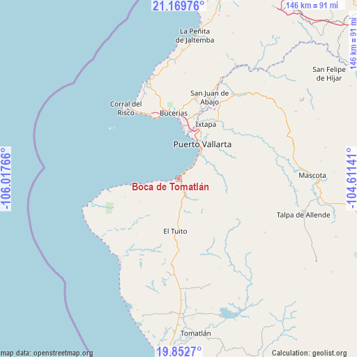 Boca de Tomatlán on map