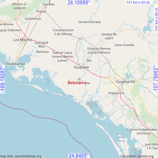 Bebelama on map