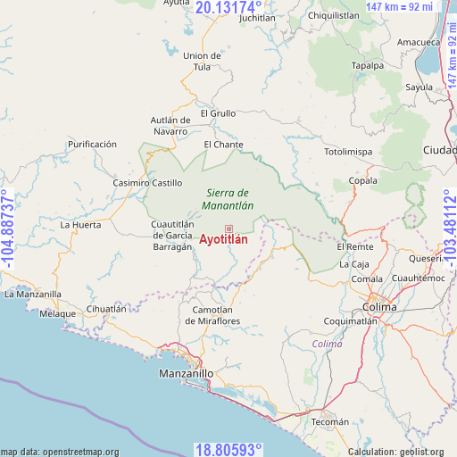 Ayotitlán on map