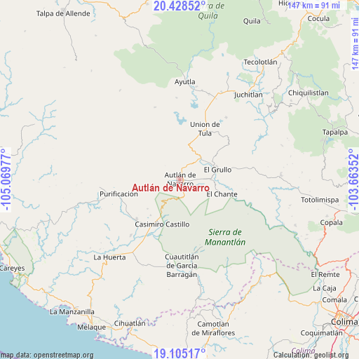 Autlán de Navarro on map