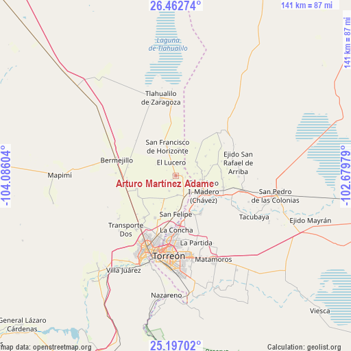 Arturo Martínez Adame on map
