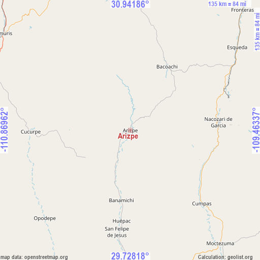 Arizpe on map