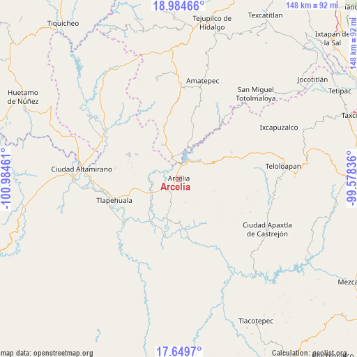Arcelia on map
