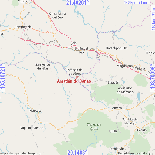 Amatlán de Cañas on map
