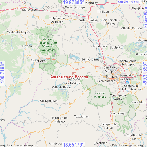 Amanalco de Becerra on map