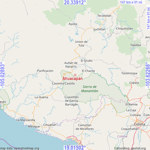 Ahuacapán on map