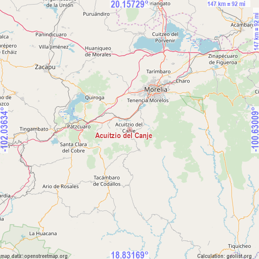 Acuítzio del Canje on map