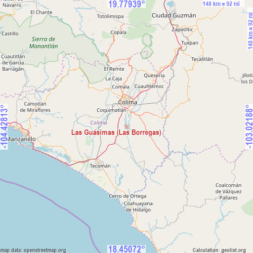 Las Guásimas (Las Borregas) on map