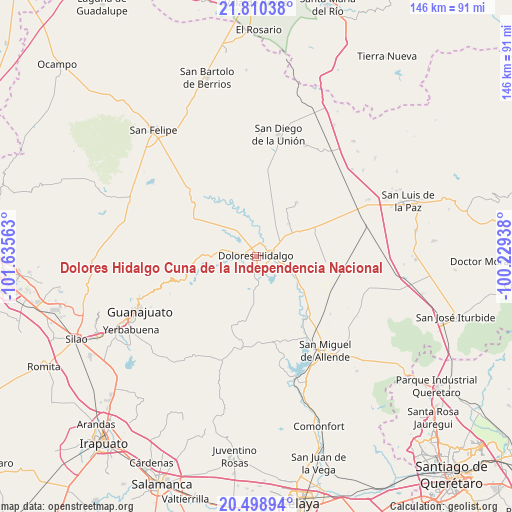 Dolores Hidalgo Cuna de la Independencia Nacional on map